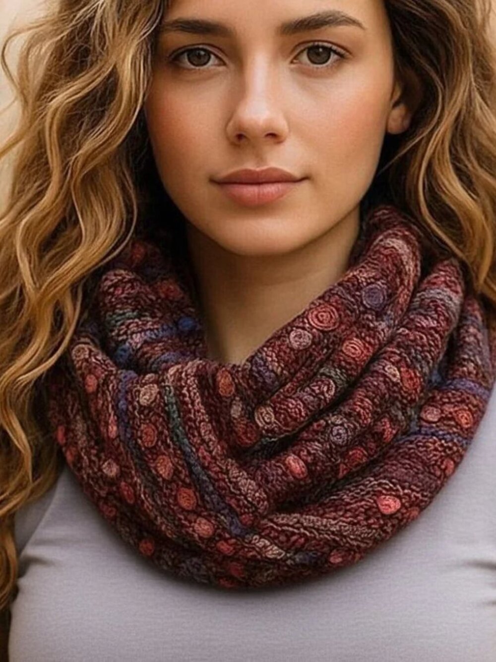 MADISON 88 ANTHROPOLOGIE Textured Wool Infinity Scarf Wrap Boho Metallic Threads